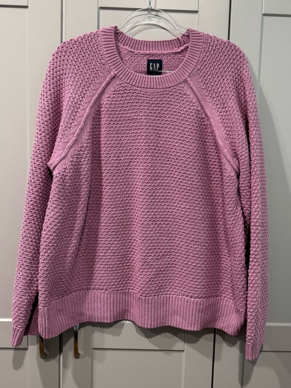 Gap Lightweight Raglan Textured Crewneck Sweater Pink XL
